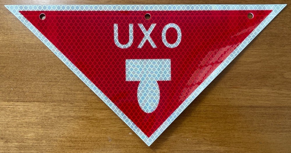 USGI Reflective Triangular UXO Warning Sign 11.5" x 5.75" NOS
