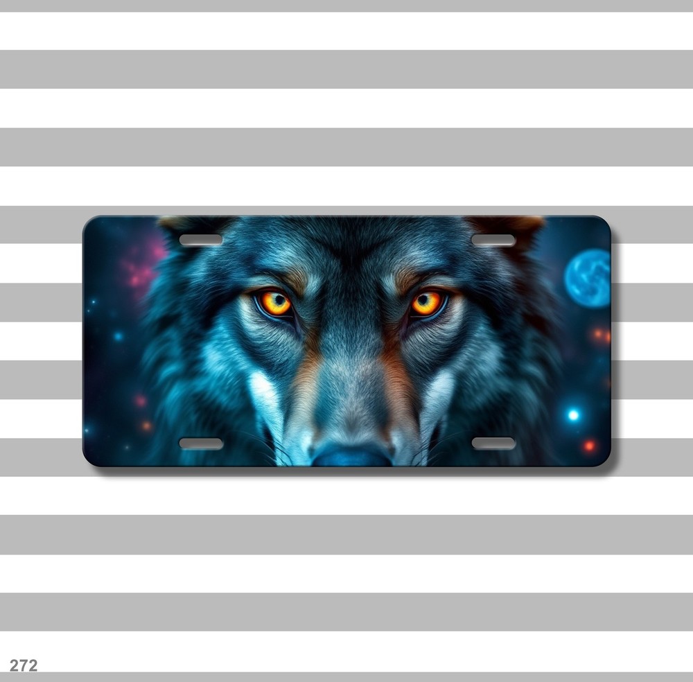 Powerful Wolf License Plate Optional Text Front Bumper Plate Gift Idea