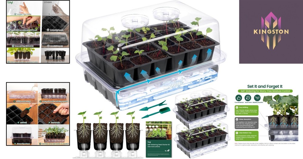 Compact Self Watering Seed Starter Tray with Adjustable Vents - 72 Cell Set