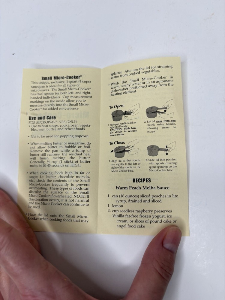Pampered Chef Small Micro Cooker 2776 Recipe & Instruction Book ONLY