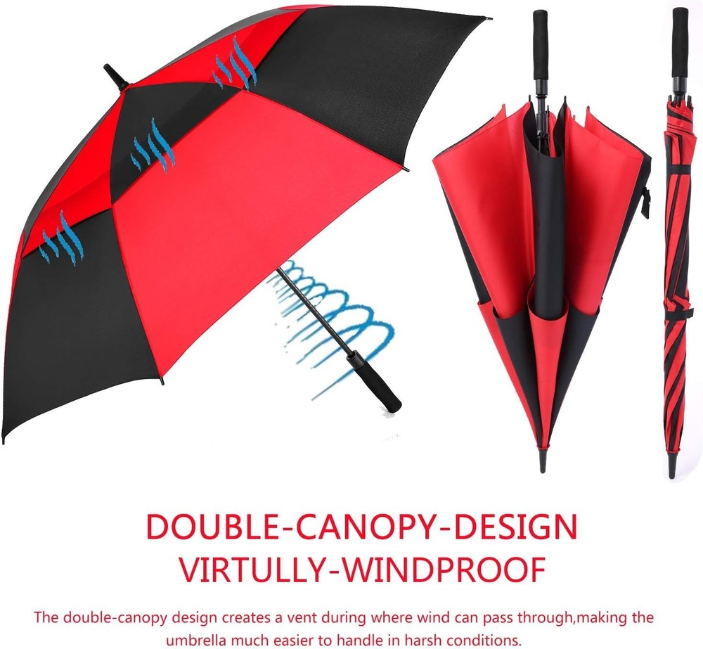 Waterproof Golf Umbrella with Double Canopy - 54/62/68 Inch