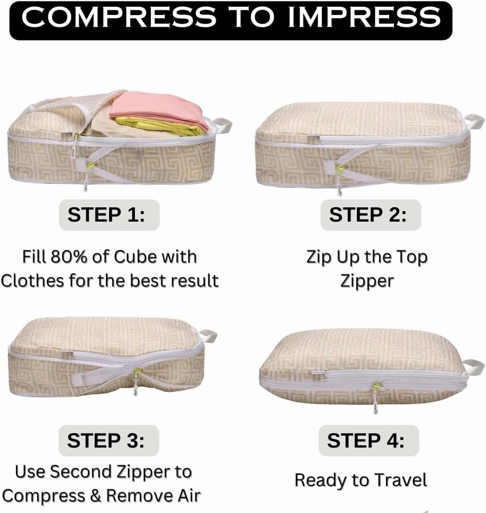 Boho Compression Packing Cubes for Carry-On Suitcase, Luggage Organizers 6pc Set