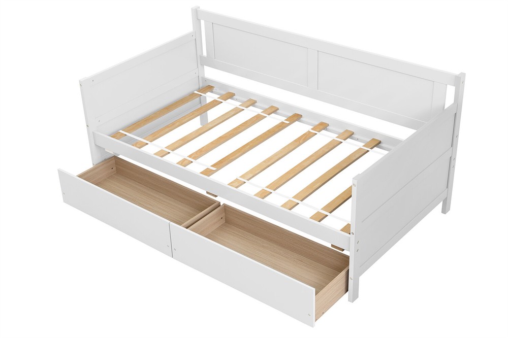 Twin Size Daybed Bed Frame Sofa Bed w/ 2 Storage Drawer Wood Slat Support