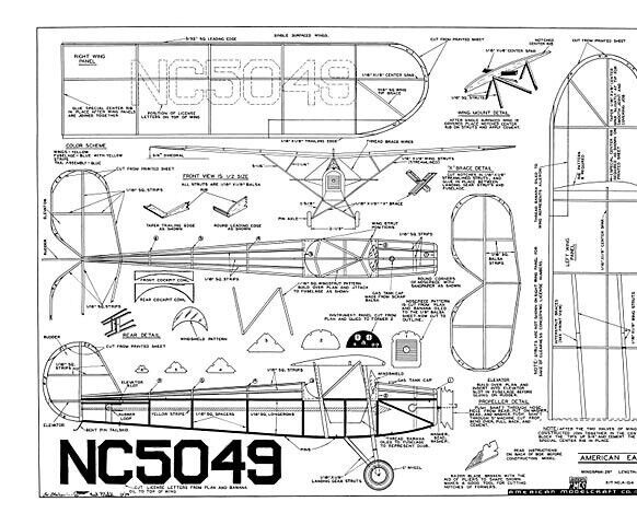 American Eaglet Rubber 25" WS RC Model Airplane Plans Templates PDF on USB
