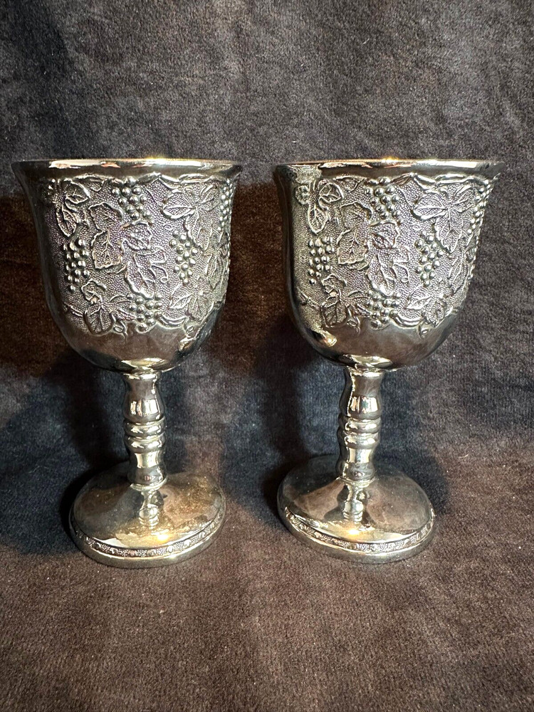 Vintage Silverplate Grapevine Embossed Wine Goblets