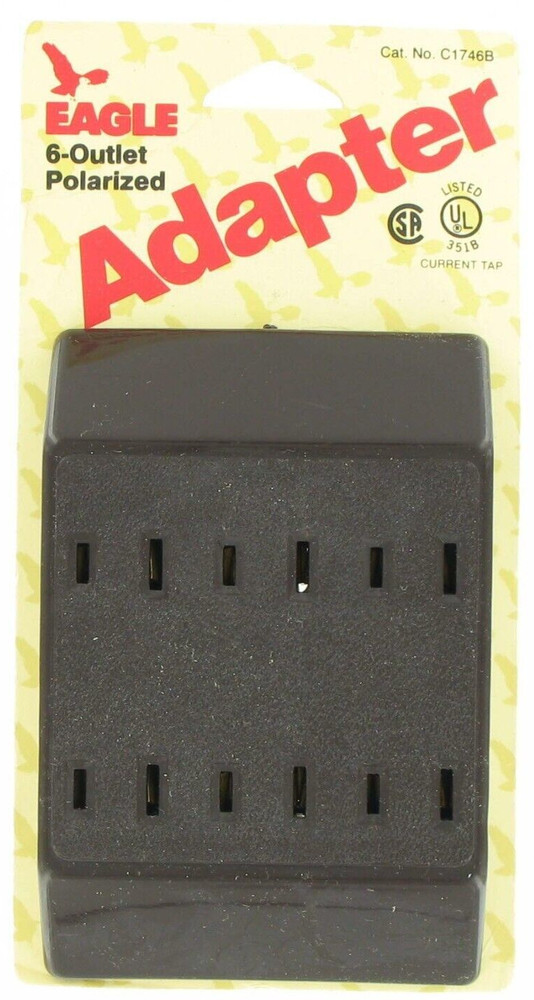 1 Pc Eagle C1746B 15AMP 125V 6 Outlet Polarized Grounding Adapter New