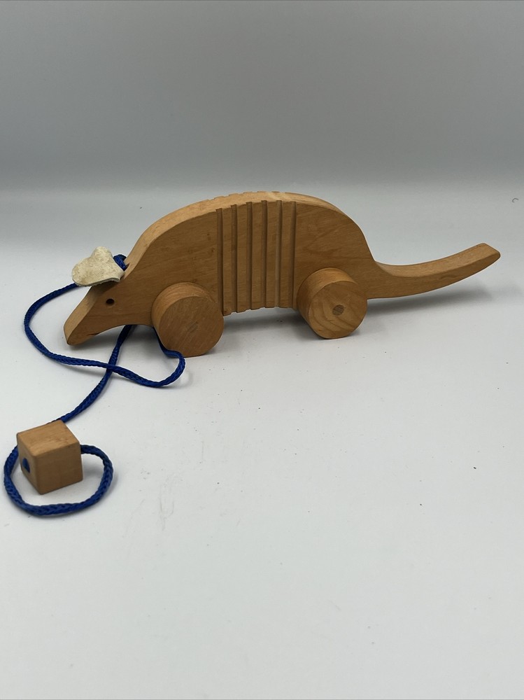 Vintage Wooden Armadillo Pull Toy 10" By Bauddin