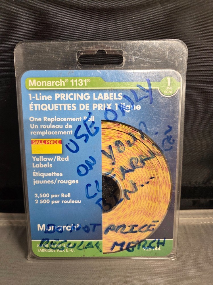Monarch 1131 1 Line Pricing Labels Yellow Red 2500 Per Roll One Replacement Roll