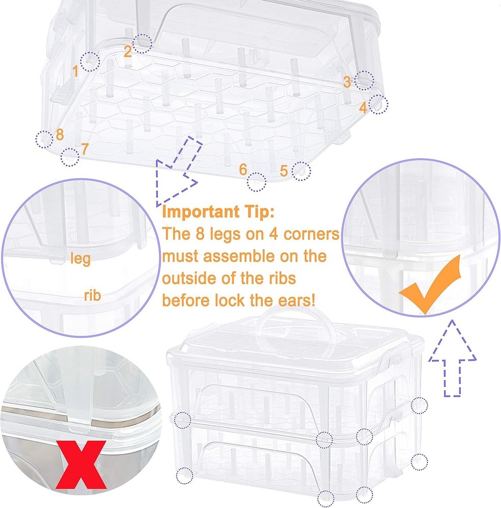 2 Layers Stackable Clear Storage Box/Organizer for Holding 40 Spools Home Emb...
