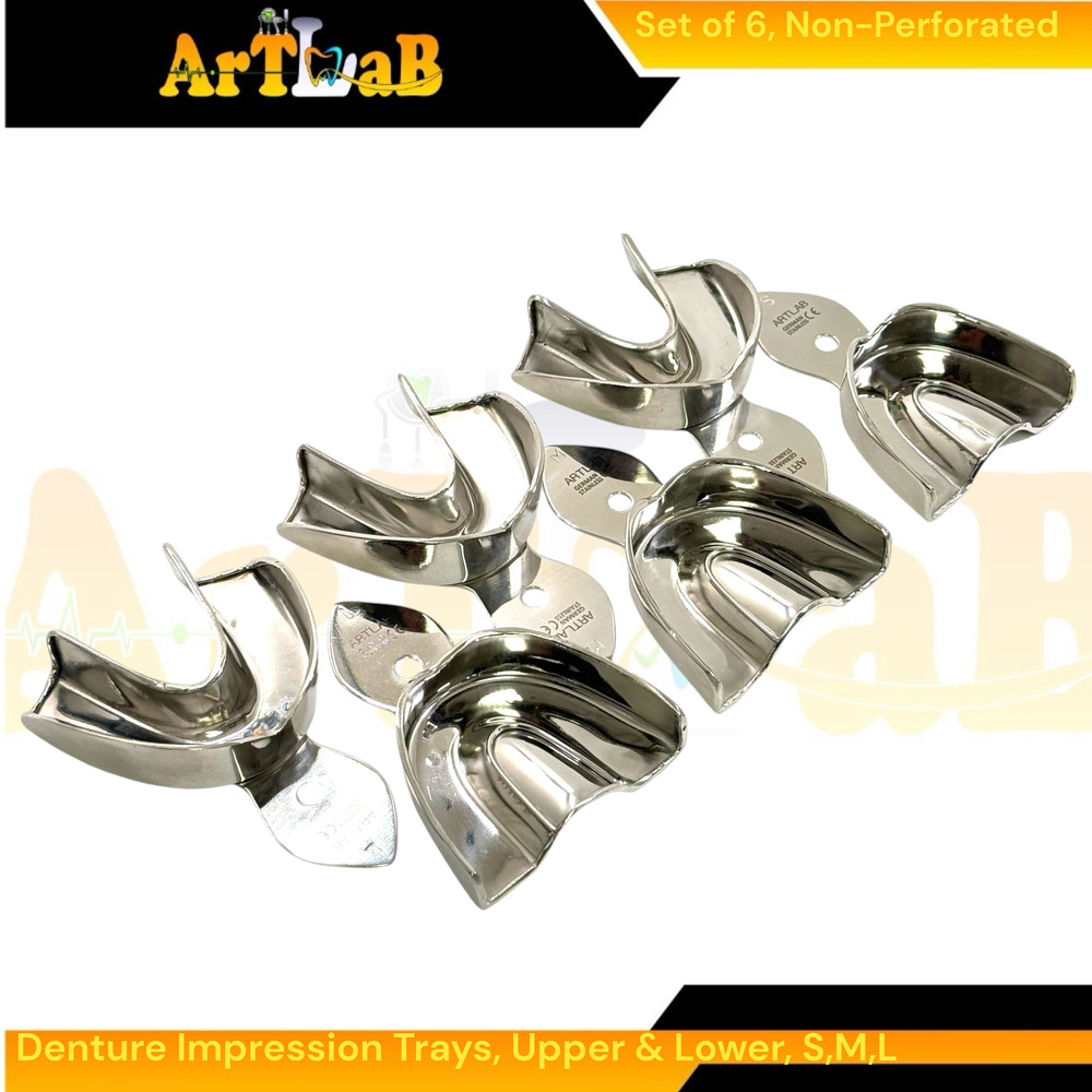 Set of 6 Denture Impression Trays, Upper & Lower, Small, Medium, Large, Plain