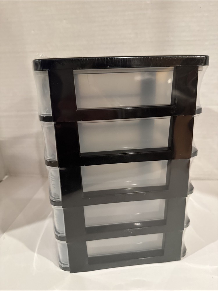 5 Drawer Mini Storage Stackable Desktop Organizer Unit Black / Clear Plastic