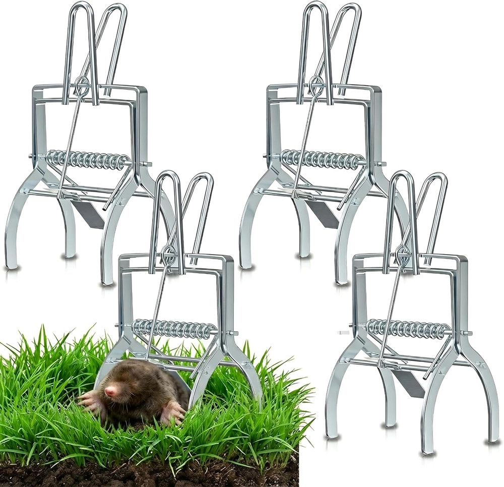 4 Pack Mole Traps That Kill Best, Mole Trap Easy to Set, Galvanized Steel Gopher