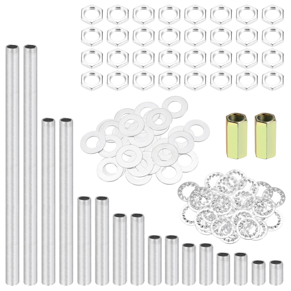 112Pcs 8 Size M10 Lamp Pipe Kit with Lock Nuts Washers for Assembly, Silver