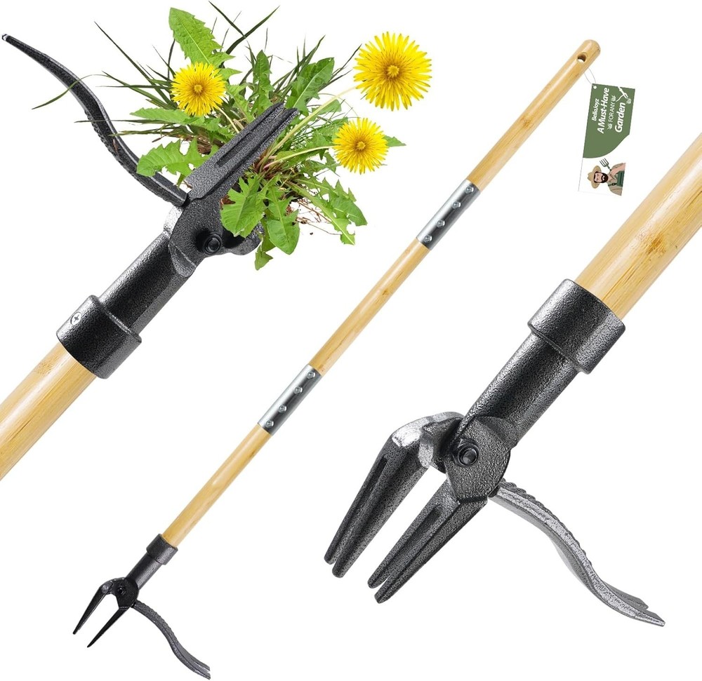 Weed Puller Tool, Stand Up Heavy Duty Weed Remover Tool with Long Handle & 4-...
