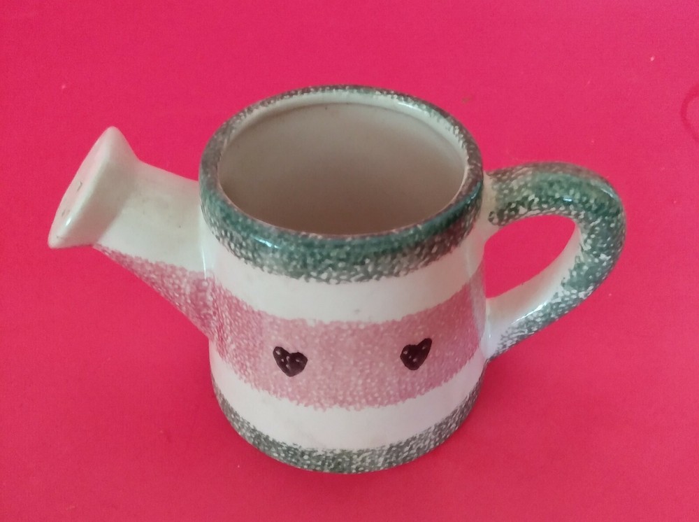 Ceramic Green Pink & White Watering Can Planter