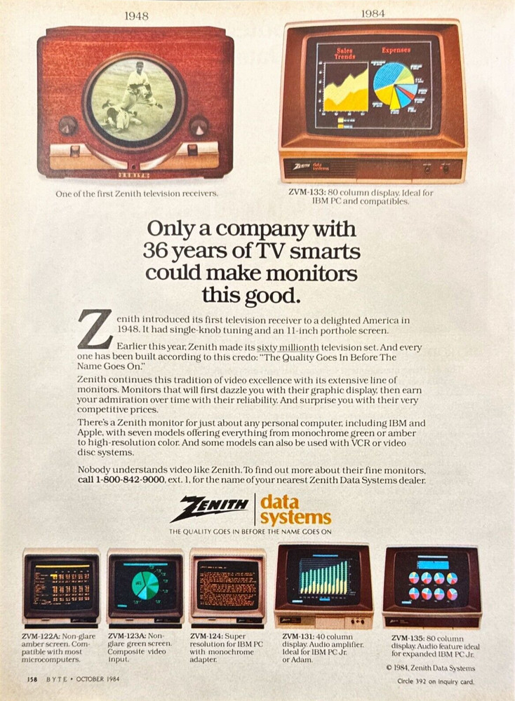 Zenith Data Systems Computer Monitors Vintage Print Ad 1984
