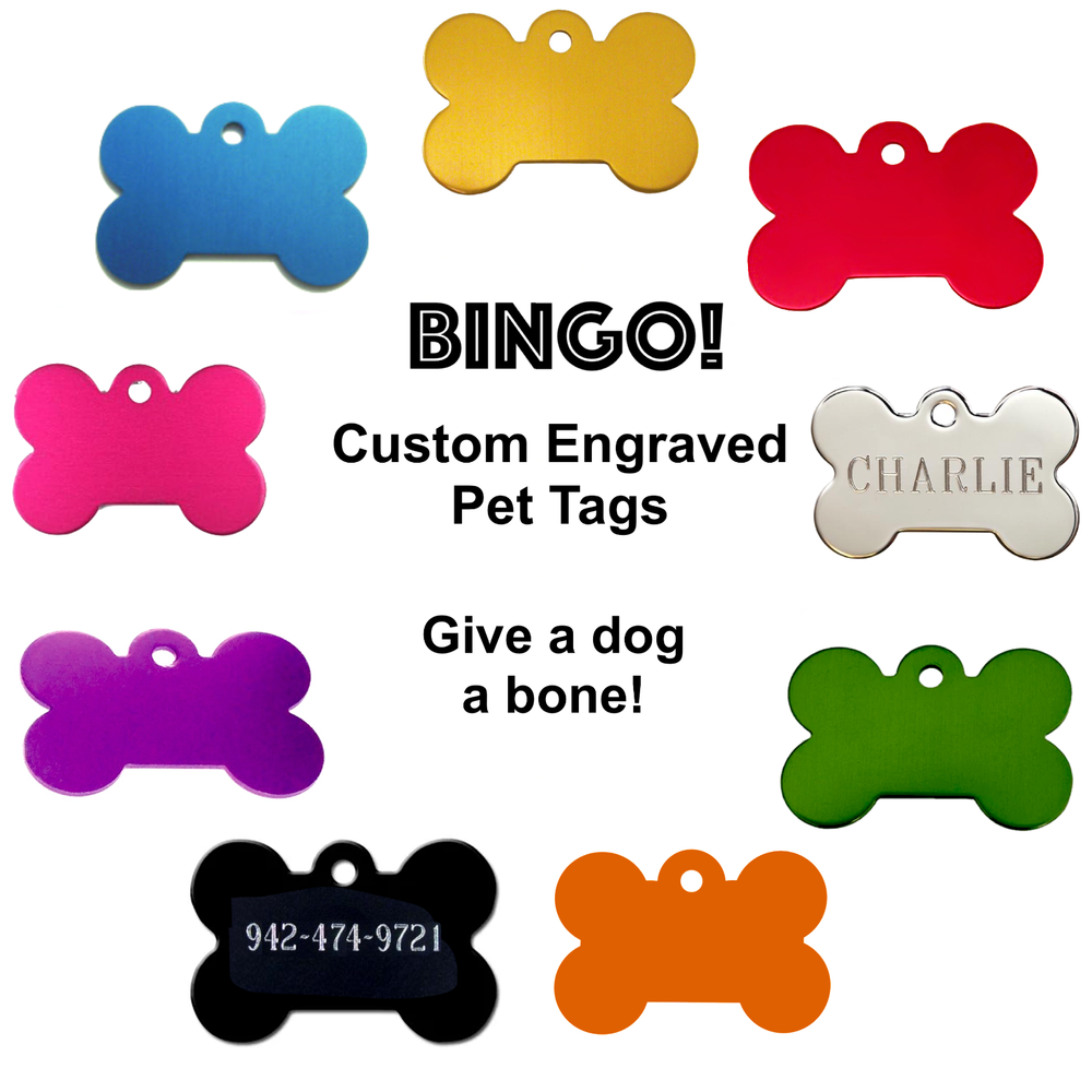 Custom Engraved Dog Tags Personalized Dog Collar Pet Tags Engraved BONE CHROME