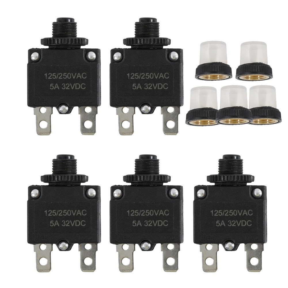 5pcs Push Button Reset 5 Amp Circuit Breakers with Manual Reset 32VDCAC125-25...