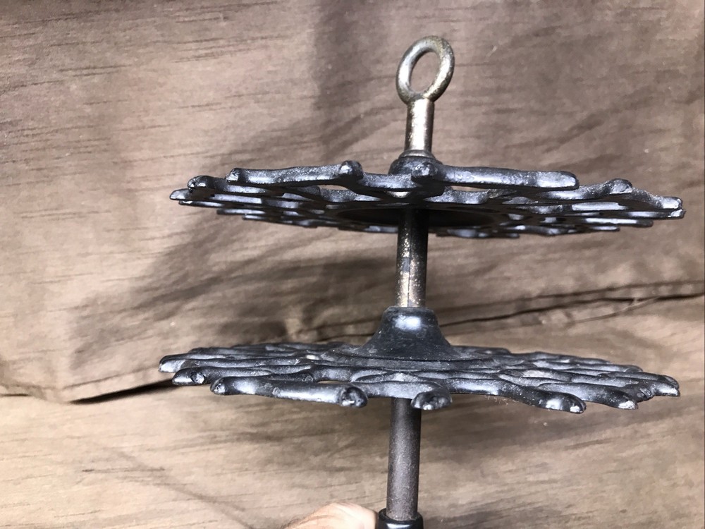 Vtg Cast Iron 2-Tier 24 Rubber Stamp Holder Carousel Tree Original Black