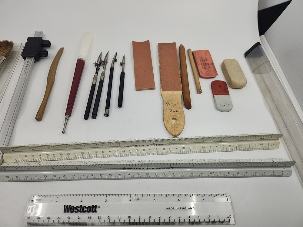 Vintage K&E & Etc Lettering Drafting Ruling Tools Lot Pens Stencils Tips School