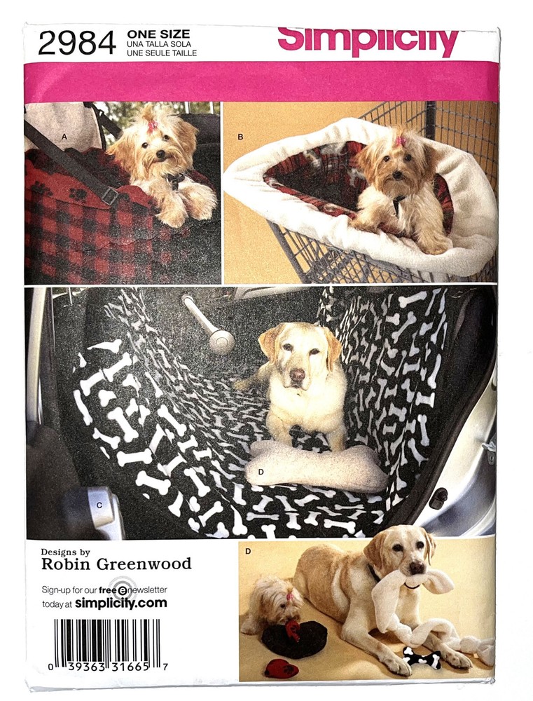 DOG TRAVEL ACCESSORIES Simplicity Sewing Pattern 2984
