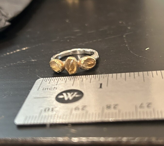 Yellow Citrine 3 Stone Ring