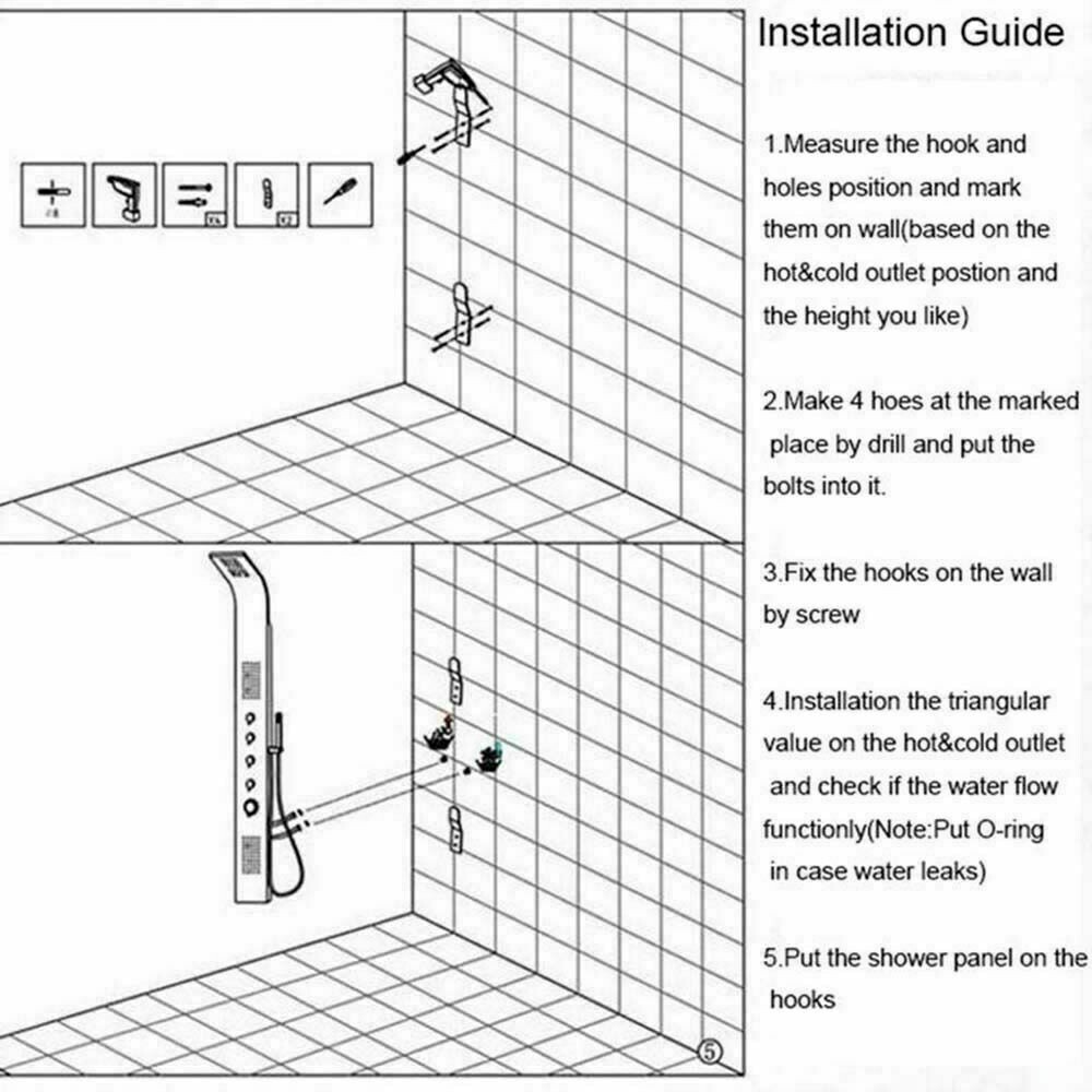 ELLO&ALLO LED Shower Panel Tower Rainfall &Waterfall Massage Body System Jet ℉
