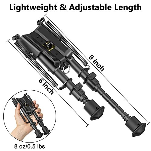 Adjustable 6-9 Inch Picatinny Bipod with Spring Return & Adapter for Stability