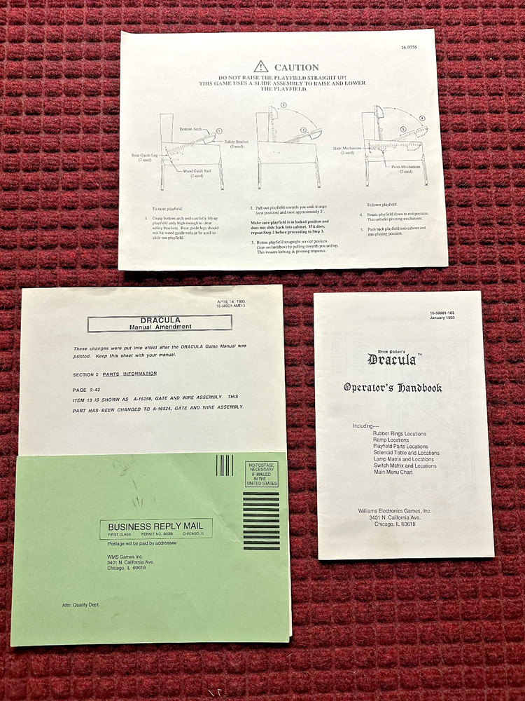 Williams Dracula Pinball Manual + WPC Schematic Manual + Operators Handbook