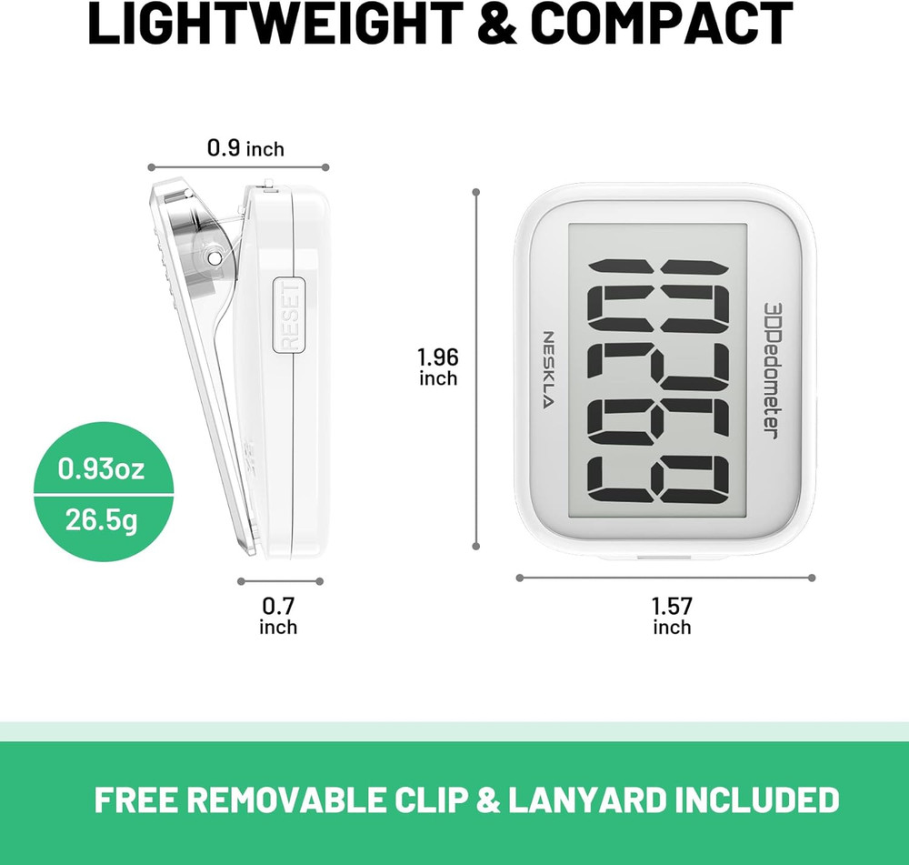 3D Pedometer for Walking, Simple Step Counter with Large Digital Display, Step T