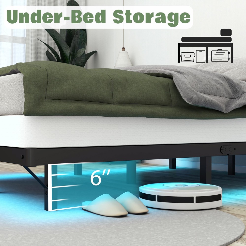 Floating Bed Frame Full LED Metal Platform Bed Frames 8 Inch Modern Bed with ...