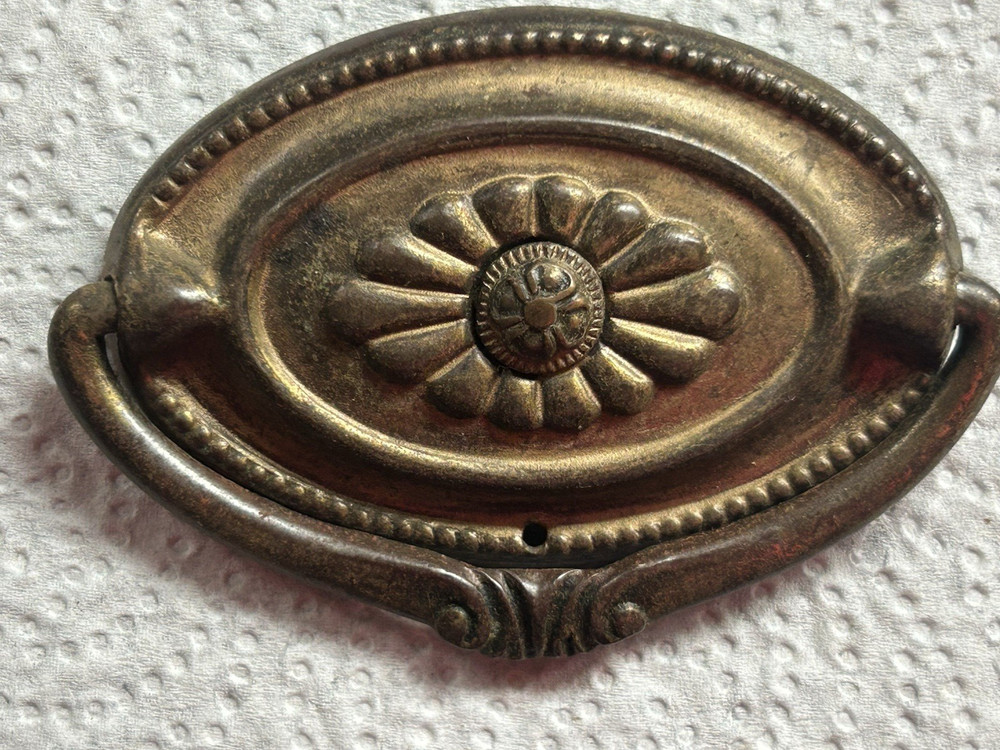 Vtg Set Matching Pressed Brass Hepplewhite Oval 5x 2.75" + 2x2.25" Drawer Pulls