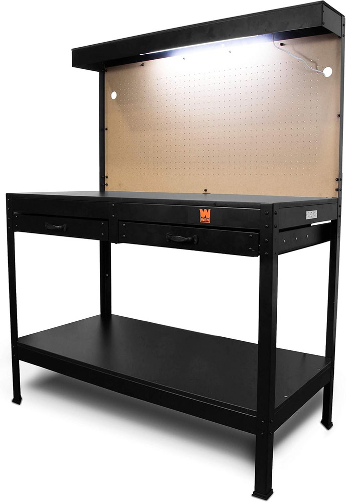 48-Inch Workbench with Power Outlets and Light Black