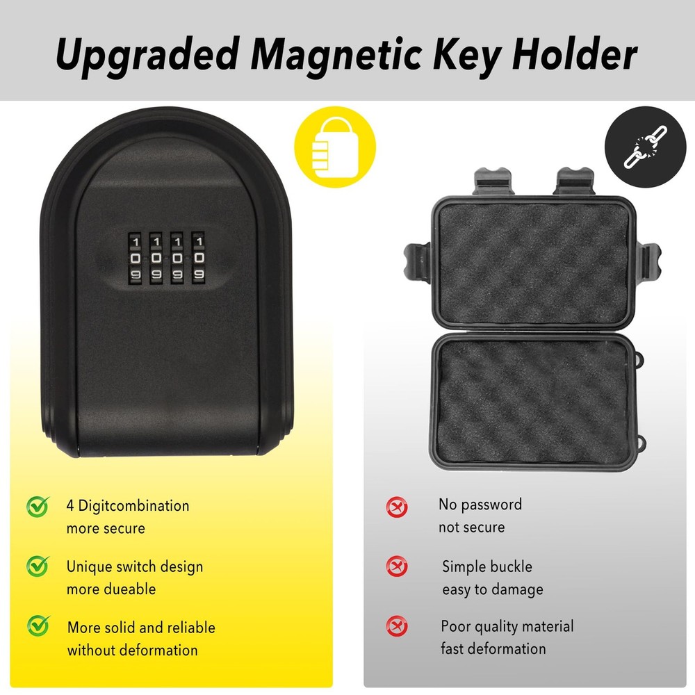 Magnetic Key Box for Under Car, Hide a Key Outside with Combination Lock Box,...
