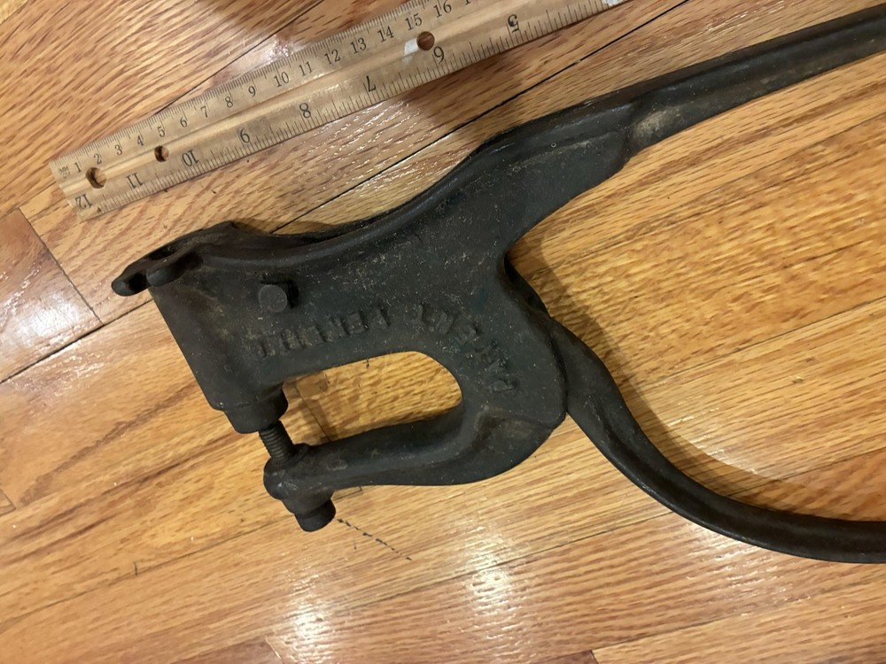 Antique Acme Riveter Cast Iron Tool Work Hand Tool PRESSER - "PATENT PENDING"