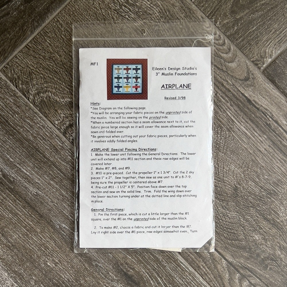 Vintage Airplane Pattern MF1 - Eileen’s Design Studio’s Muslin Foundations