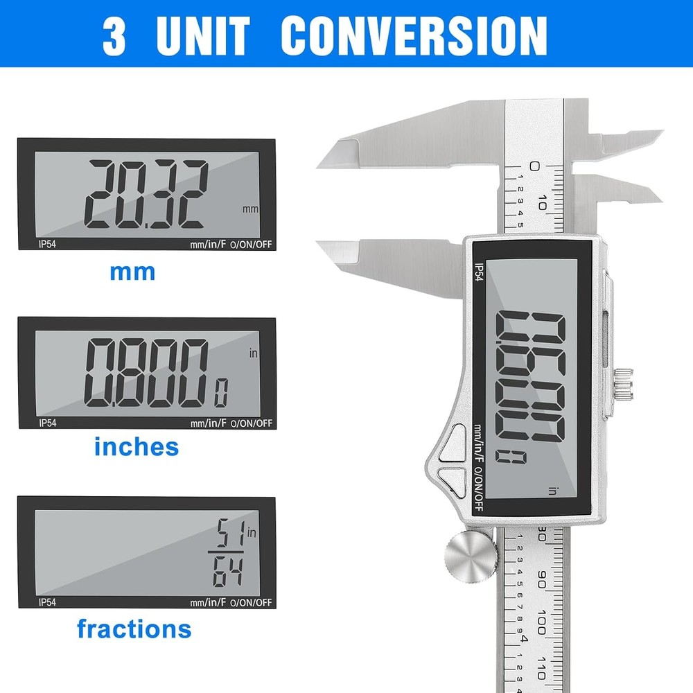 LCD Digital Caliper 6 Inch Measuring Tool Steel