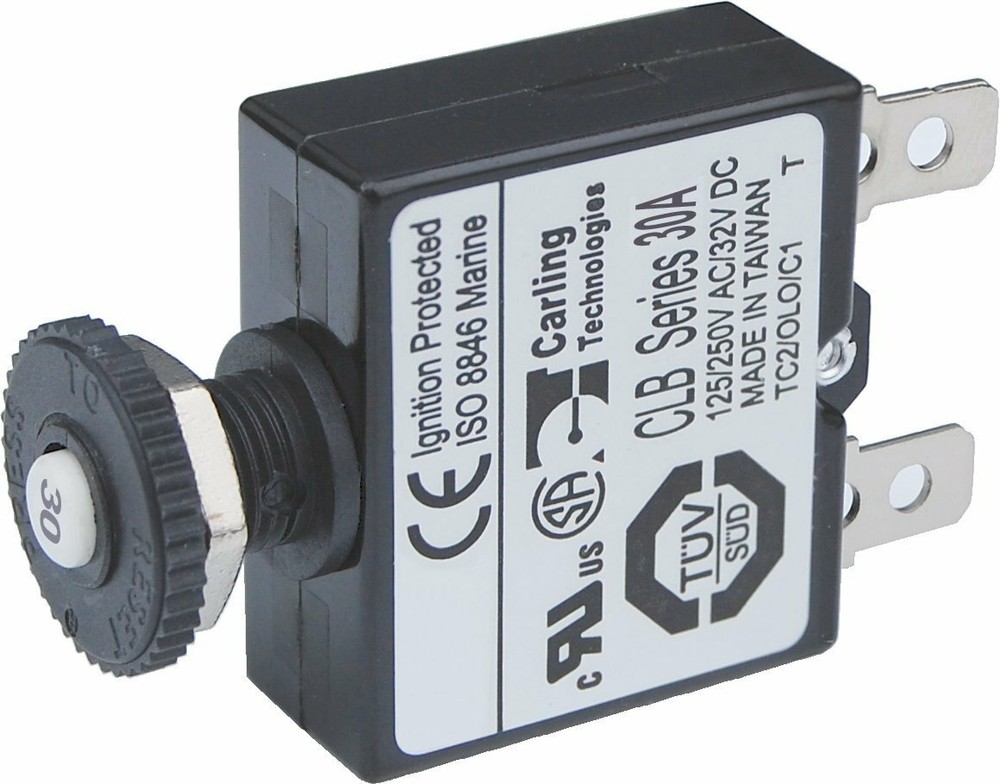 Blue Sea Systems Push Button Reset Only Quick Connect Circuit Breaker - 30 Amp