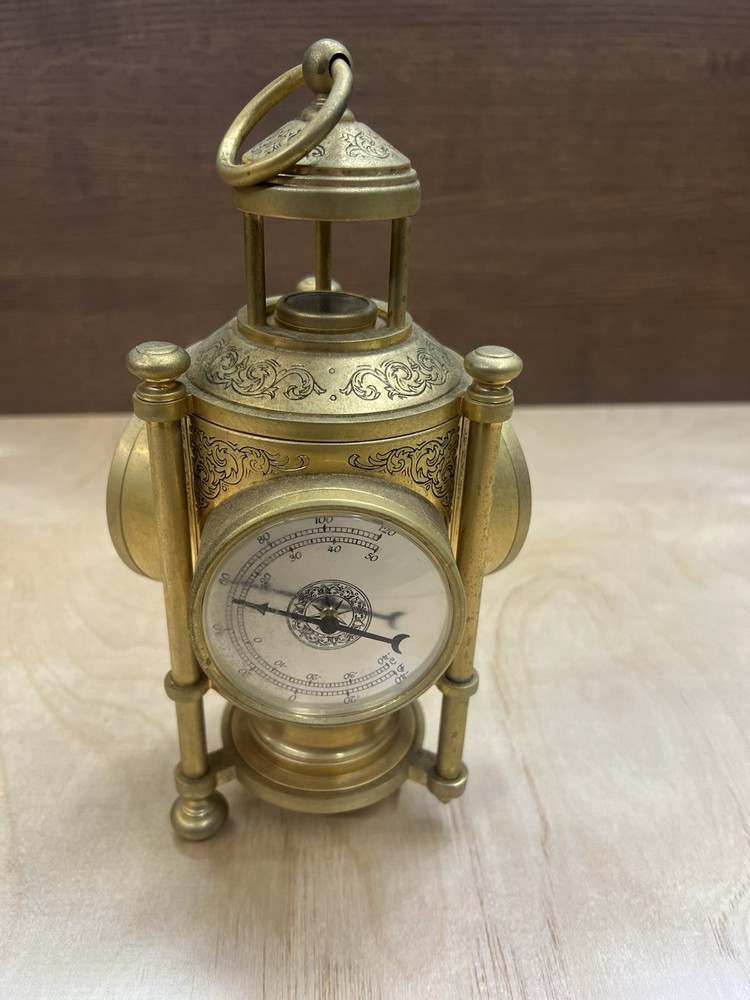 NAUTICAL 3-SIDED BRASS - CLOCK, BAROMETER, THERMOMETER & COMPASS Untested READ