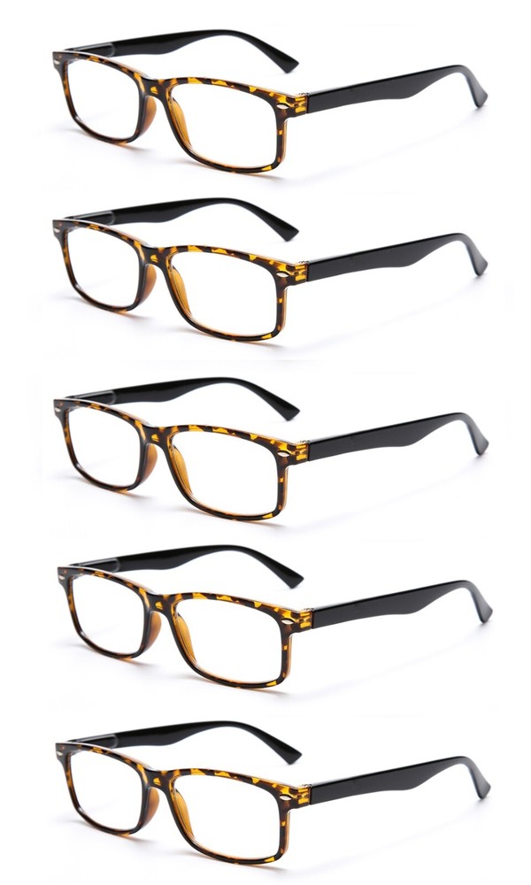 EYE ZOOM 5 Pack Rectangular Vintage Plastic Frame Reading Glasses for Men Women
