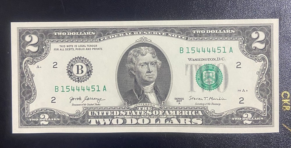 2017 $2 Two Dollar Bill  Serial RADA# B 1544.4451 . UNC