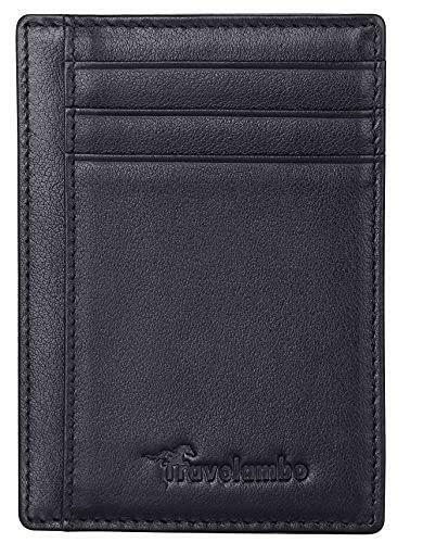 Travelambo Front Pocket Minimalist Leather Slim Wallet RFID Blocking Medium