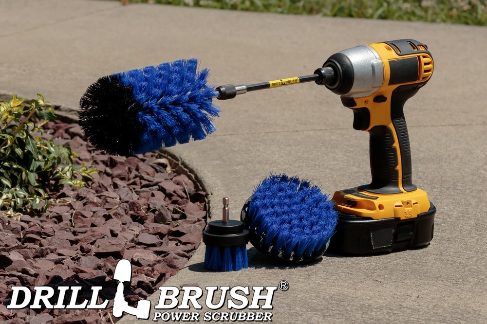 Drillbrush Medium Blue Drill Brushes with Extender - Clean pool & aquarium