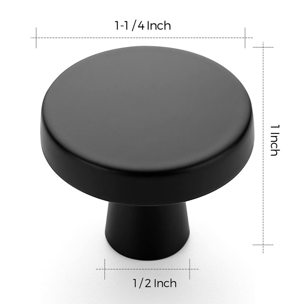 15 Pack Drawer Pulls 1-1/4 Inch Matte Black Kitchen Cabinet Knobs Solid Round...