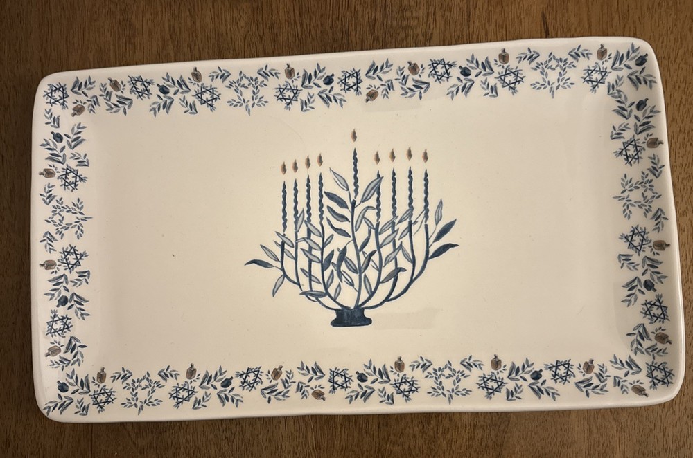 Sur La Table Rectangular Hanukkah Ceramic Platter Latkes Jewish Menorah