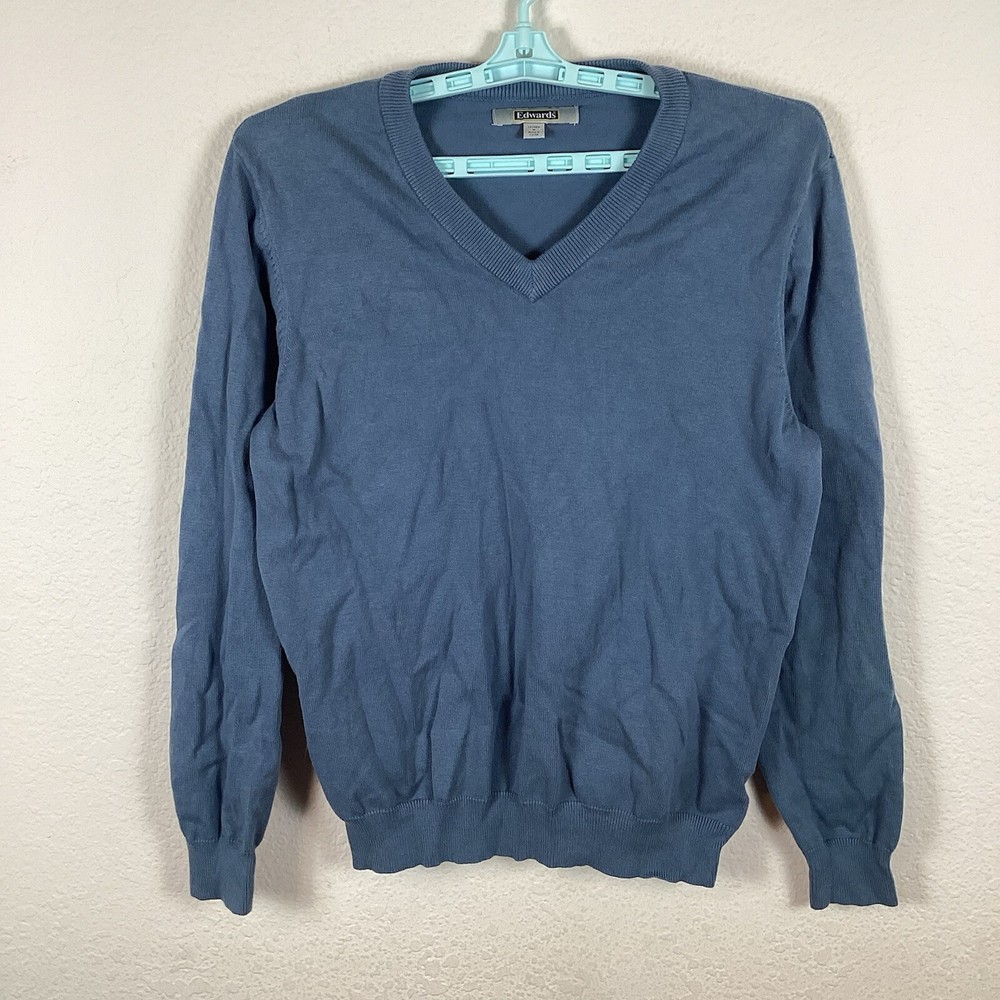 Edwards Mens Sweater Sz M Long Sleeve Pullover Solid V Neck Blue Excellent