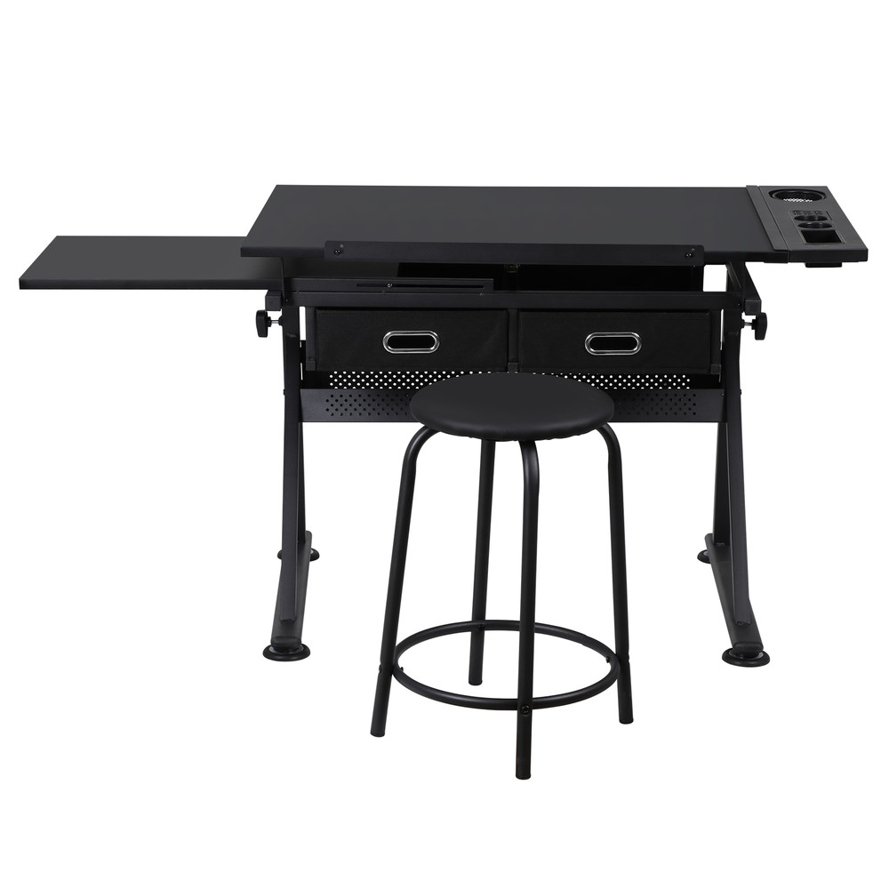 Drafting Table with Stool Height & Angle Adjustable Artist Craft Desk Black