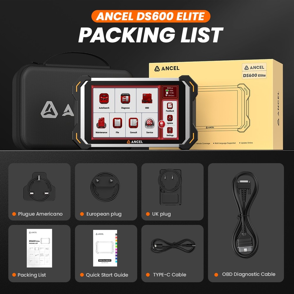 ANCEL DS600 Elite Auto OBD2 Diagnostic Scanner All System ECU Coding Active Test