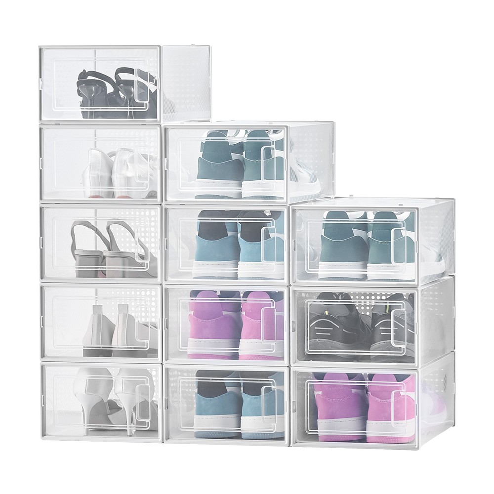 Shoe Storage Boxes 12 Pack Stackable Shoe Storage Organizers US Size 11 White