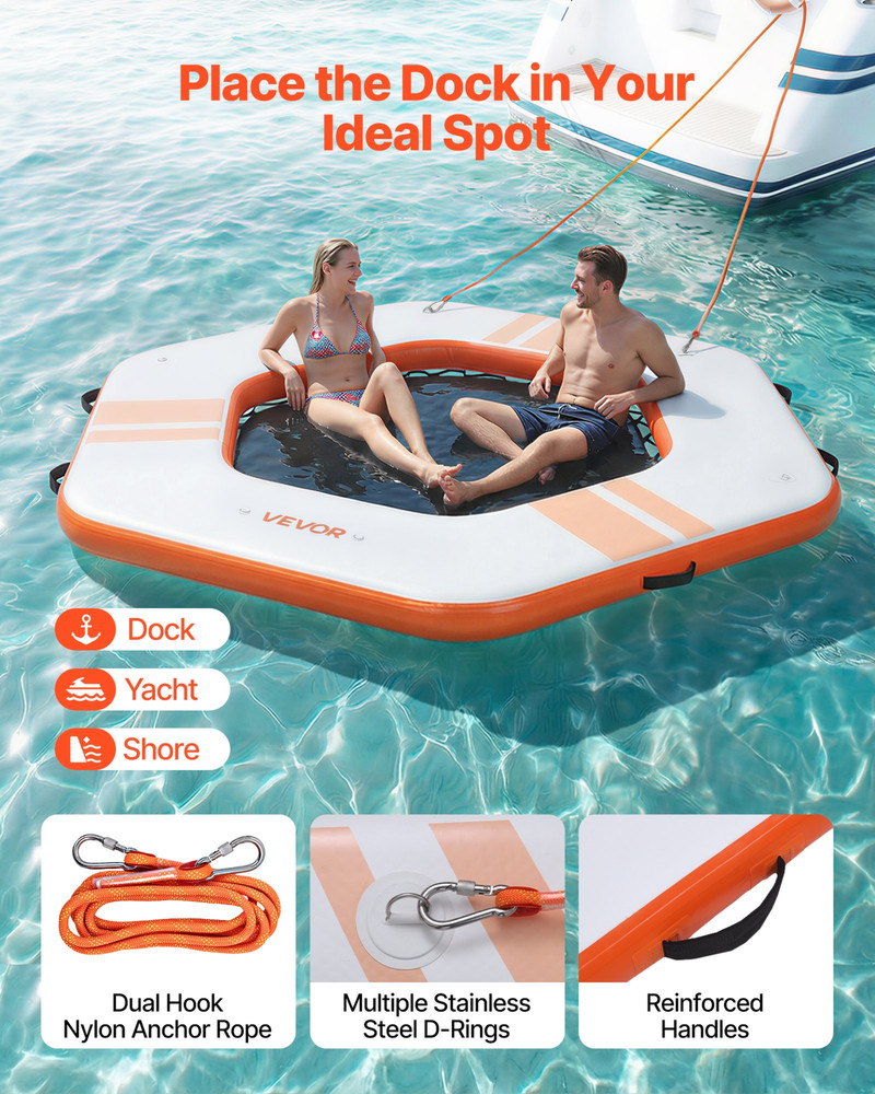 Inflatable Floating Dock, 8.5x8.5 FT Inflatable Dock Platform, Orange